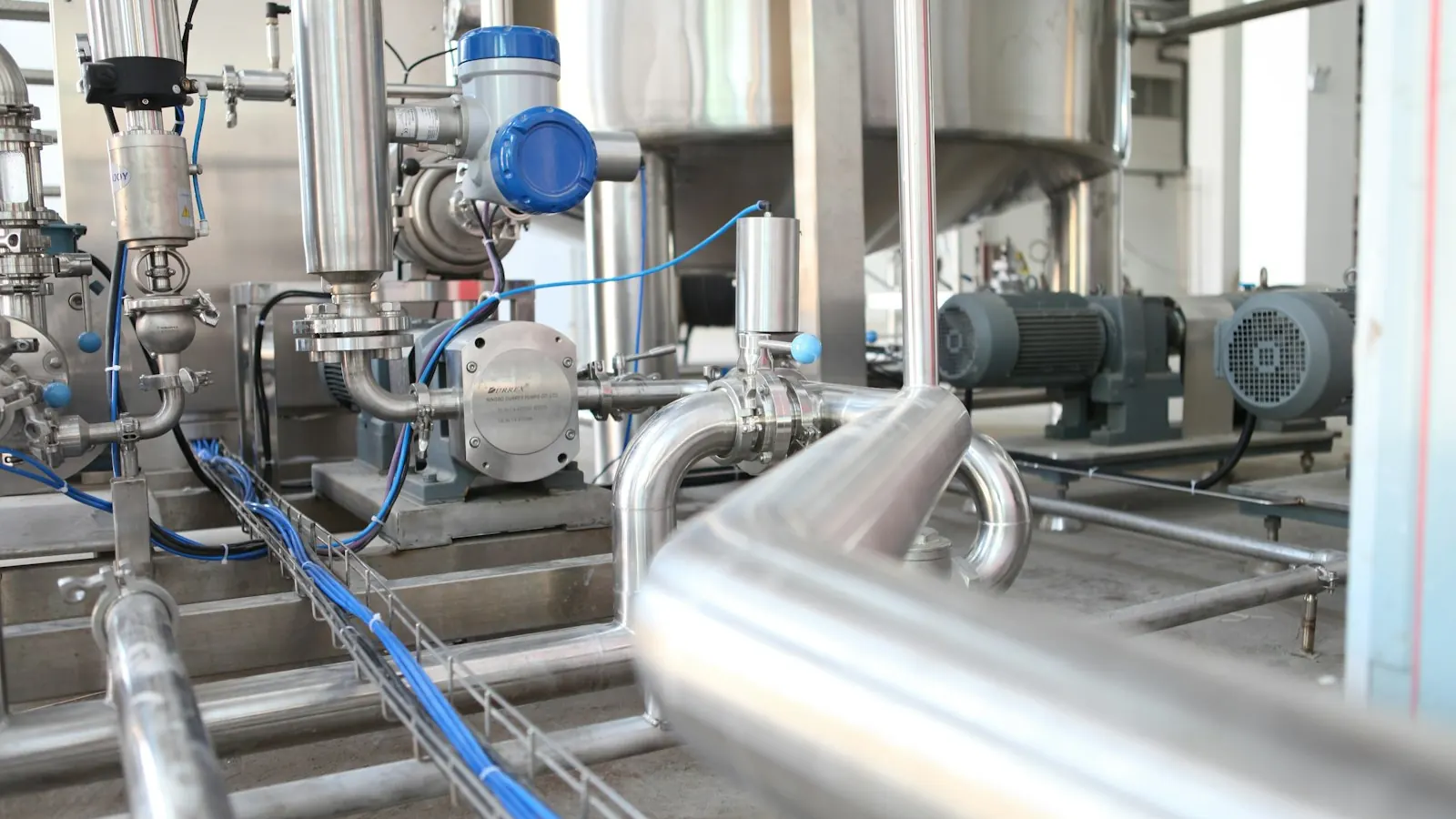 Stainless pump skid with sanitary piping